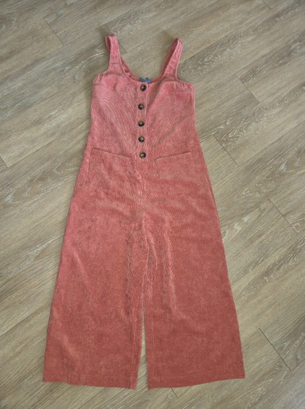 Modcloth Coral Corduroy Rust Orange Cropped Jumlsuit Sz Xs